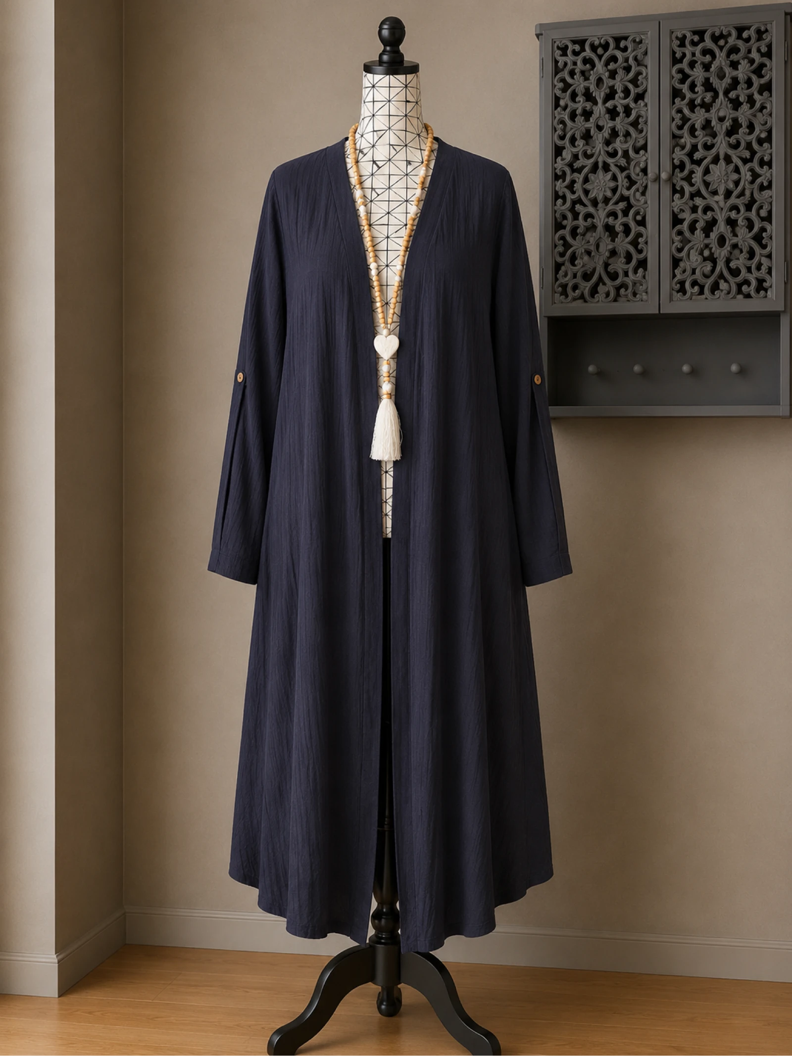 💖 cardigan long gilet bleu marine léger fluide manches réglables poches grande taille 58 💖